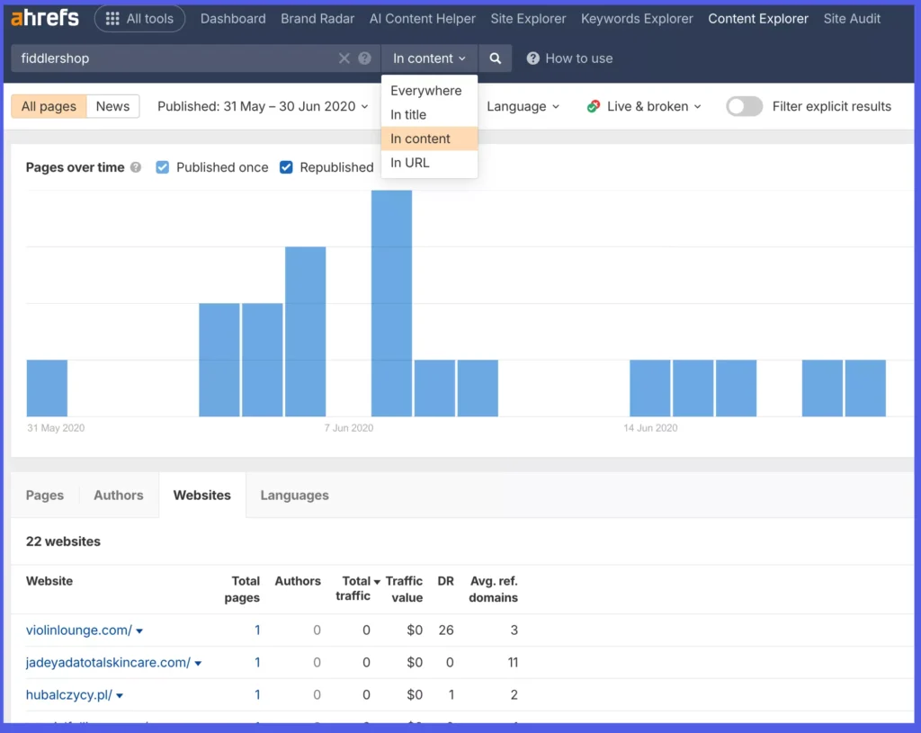 ahrefs content explorer find brand mentions