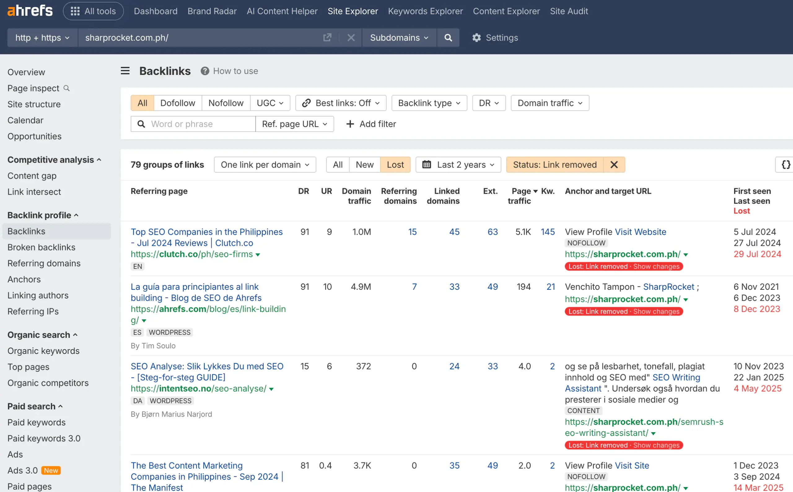 link loss analysis using ahrefs